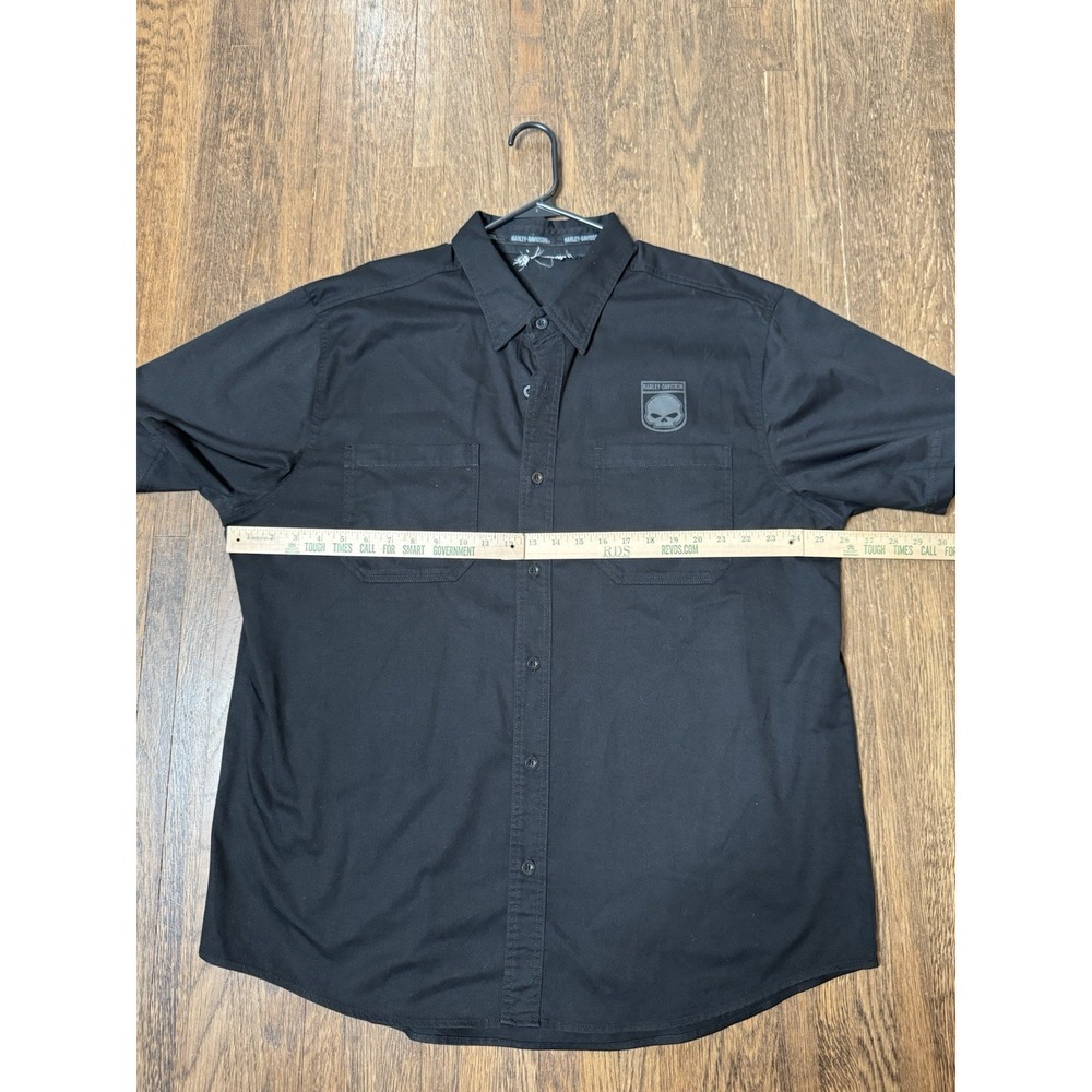 Harley Davidson Mens XL Black Short Sleeve Button Down Shirt Willie G Skull - Picture 2 of 6